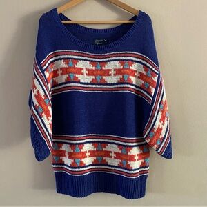 American Eagle Women’s Blue Aztec Native Tribal Loose Knit Cotton Sweater Sz. XL
